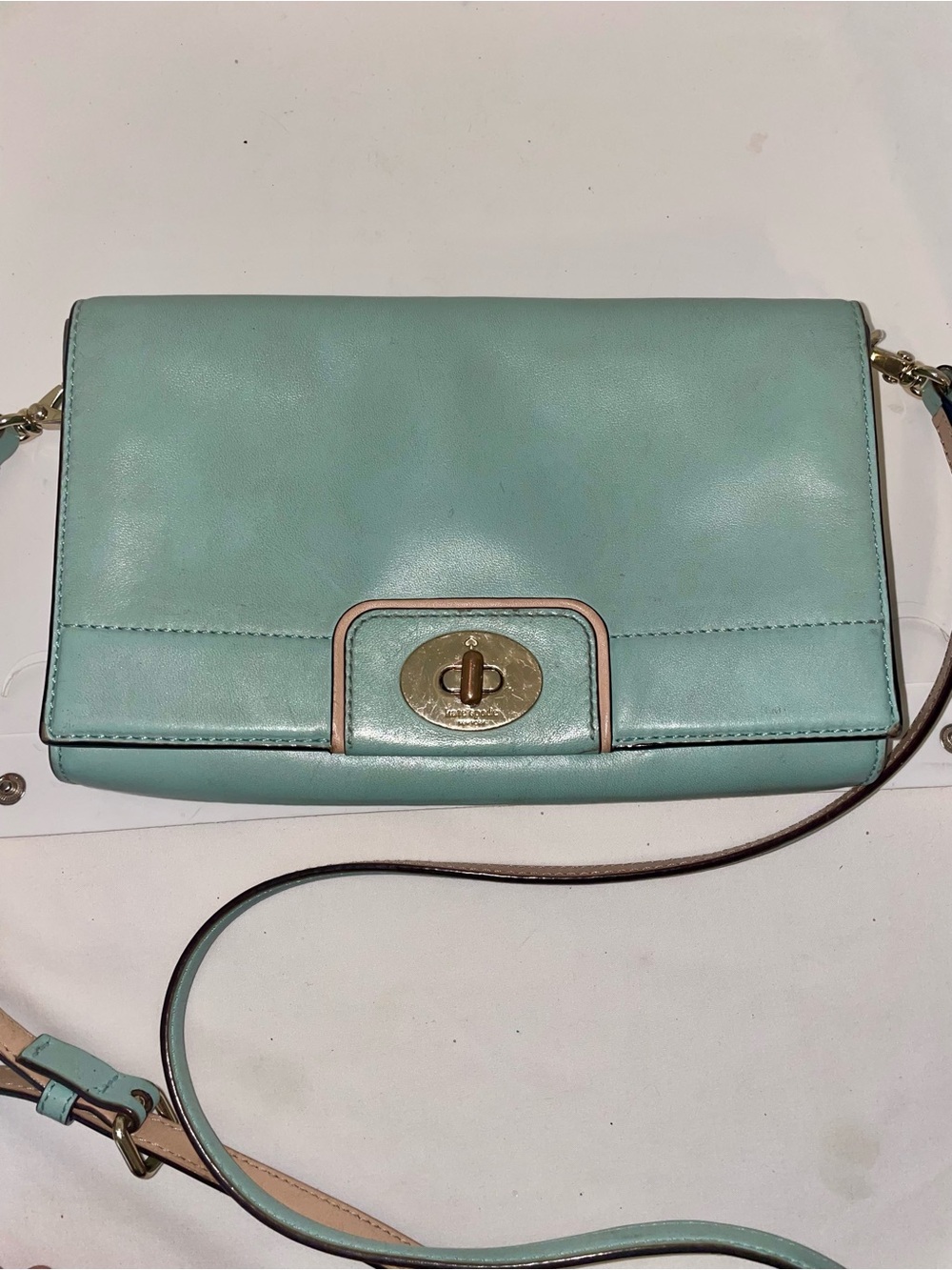 Kate Spade NY Hampton Road Juliana Leather Crossbody Purse Turquoise